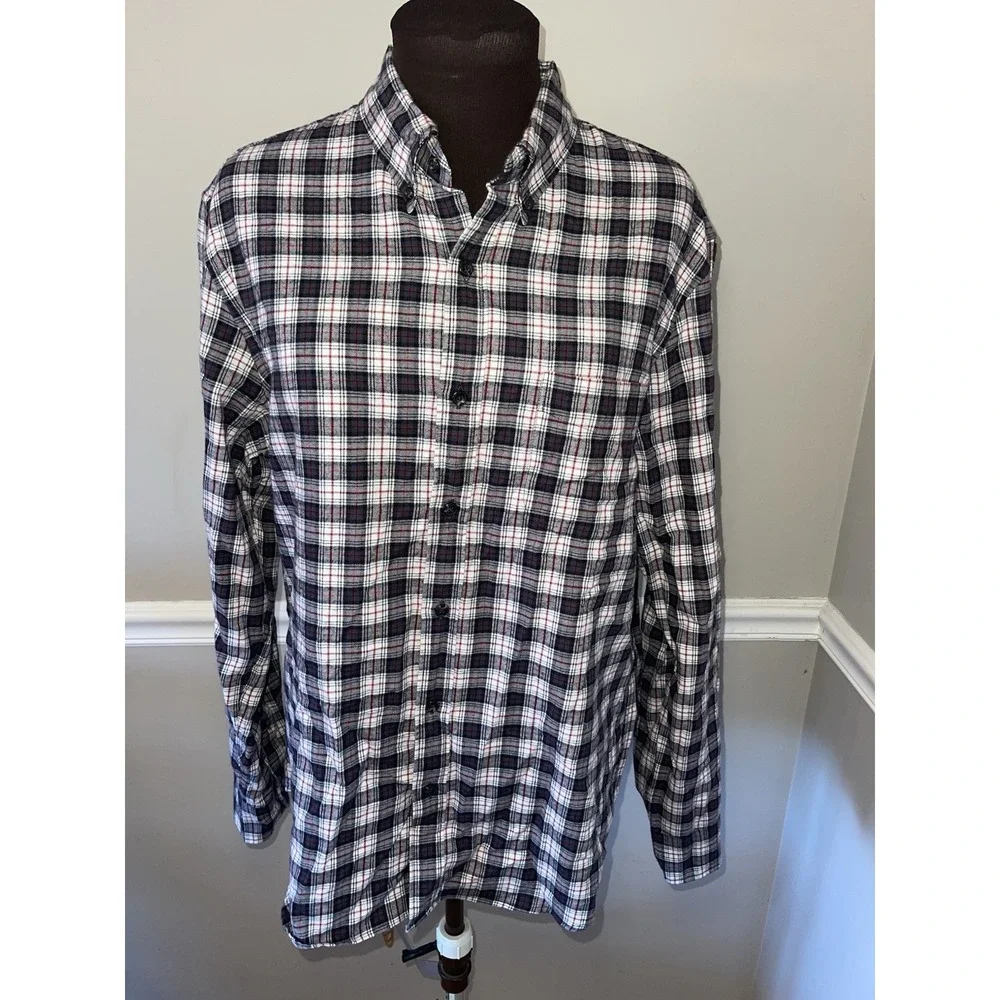 J Crew Brushed Twill Mens Button Down‎ Flannel Plaid Shirt Slim Sz L